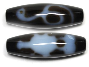 【天珠ビーズ】高級風化天珠3.8cm 白蛇&大黒天 (茶地に白模様タイプ)【天然石 パワーストーン】