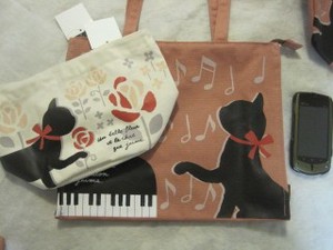 黒猫ミィーの帆布バッグ　ローズ&ピアノ　2012秋