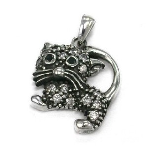 Silver 925 Pendant Cat Pendant Smoked Clear