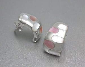 Pierced Earrings Silver Post sliver Pink White