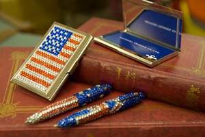 USA America Business Card Holder Ballpoint Pen Set - American Goods -