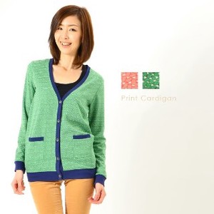 Cardigan Heart-Patterned Tops Printed Cardigan Sweater