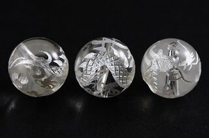 【彫刻ビーズ】水晶 10mm (白彫り) 白龍 (五爪龍)