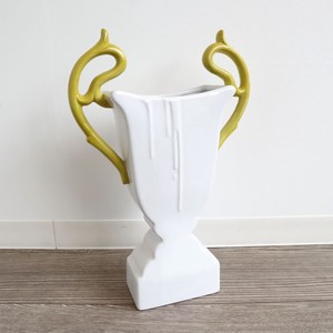 【直送可】モダンテイスト 陶器フラワーベース（花瓶） ホワイト＆グリーン