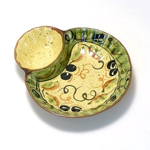 ポルトガル製 陶器 手描き オリーブ柄 食器 コンビボウル ソース ディップ