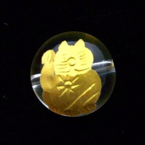 【天然石 ビーズ】金塗手彫【招き猫】水晶丸玉【天然石 招き猫】