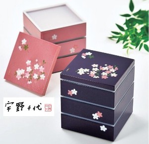 あけぼの桜 シール蓋付き三段重／3サイズ・2色［日本製］