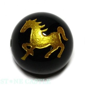 【彫刻ビーズ】オニキス 12mm (金彫り) 馬