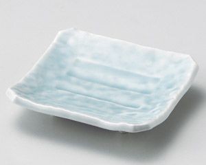青白瓷足付き四方皿【日本製　美濃焼】