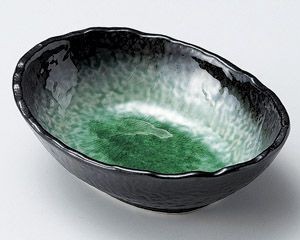 エメラルドグリーン楕円小鉢【日本製　美濃焼】