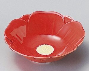 赤釉椿花形鉢【日本製　美濃焼】