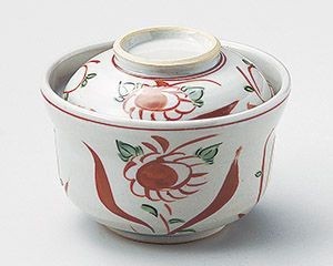 赤絵花鳥円菓子碗【日本製　美濃焼】
