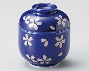 藍染桜ふぶきミニむし碗【日本製　美濃焼】