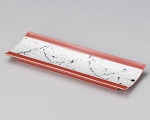 黒とばしラスター赤釉筋彫突出皿【日本製　美濃焼】