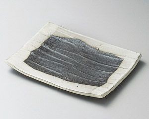 黒窯変掛け分けソキ7.0長角皿【日本製　美濃焼】