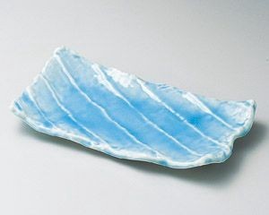 マリンブルーガタ彫焼物皿【日本製　美濃焼】