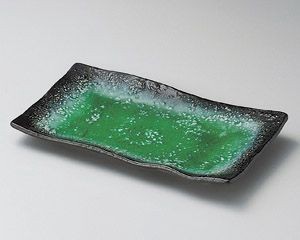 エメラルドグリーン華焼物皿【日本製　美濃焼】