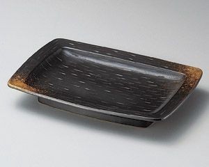 焼締なで角焼物皿【日本製　美濃焼】