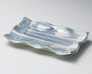 藍染波型焼物皿【日本製　美濃焼】
