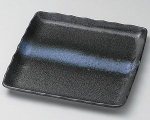 黒結晶白帯引正角皿【日本製　美濃焼】