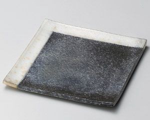 黒窯変角白掛け分け6.8角皿【日本製　美濃焼】