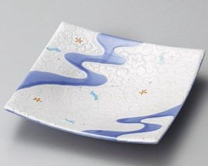 ブルー流水正角前菜皿【日本製　美濃焼】