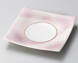 ピンク銀彩正角皿【日本製　美濃焼】