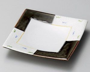 織部間取りラスター彩正角皿【日本製　美濃焼】