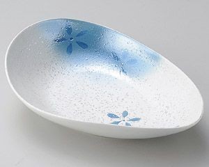 ラスター花散らし変型楕円鉢(ブルー)【日本製　美濃焼】