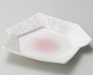 ピンク吹一珍ラスター変形皿【日本製　美濃焼】