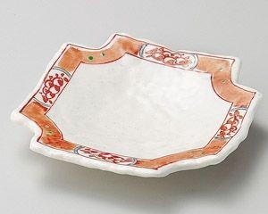 赤絵四ツ切皿【日本製　美濃焼】