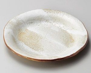 白油滴刷毛4.5反り丸皿【日本製　美濃焼】