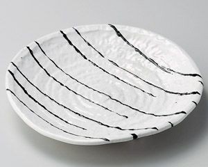 白一珍厚口三つ足19.5cm皿【日本製　美濃焼】