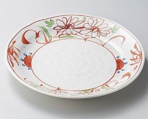粉引釉古代赤絵7.0皿【日本製　美濃焼】
