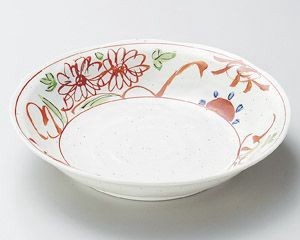 粉引釉古代赤絵7.0深皿【日本製　美濃焼】