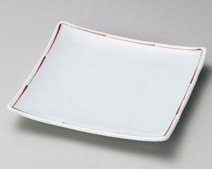 赤ライン6.0正角皿【日本製　美濃焼】