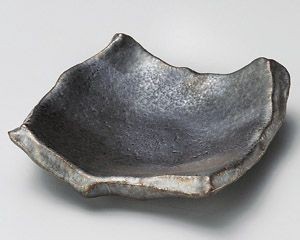 銀サビ黒ちぎり角皿(小)【日本製　美濃焼】