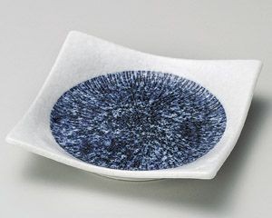 しぼり藍十草正角4.5皿【日本製　美濃焼】