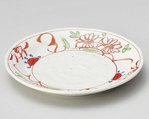 粉引釉古代赤絵3.5皿【日本製　美濃焼】