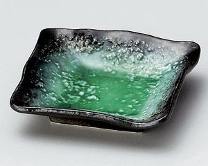 エメラルドグリーン華角小皿【日本製　美濃焼】