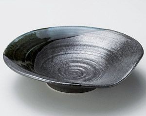 黒結晶緑流盛皿小【日本製　美濃焼】