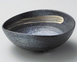 黒窯変刷毛目8.0足付き楕円鉢【日本製　美濃焼】