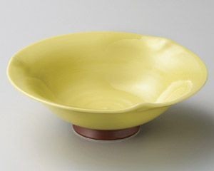 黄釉高台三ツ押7.0鉢【日本製　美濃焼】