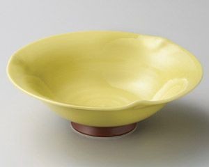 黄釉高台三ツ押5.0鉢【日本製　美濃焼】