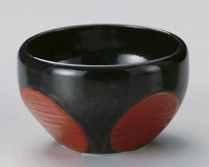 黒柚子赤丸紋中鉢【日本製　美濃焼】
