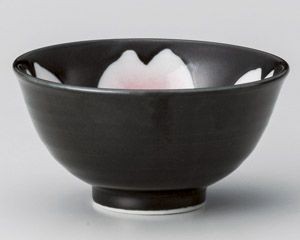 黒釉桜花反少々碗【日本製　美濃焼】