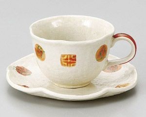 粉引小紋コーヒー碗と受皿【日本製　美濃焼】