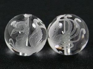 【彫刻ビーズ】水晶 16mm (素彫り) 朱雀