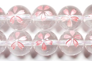 【彫刻ビーズ】水晶 12mm (ピンク彫り) 桜