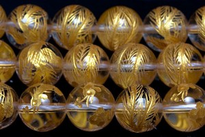 【彫刻ビーズ】水晶 10mm (金彫り) 鳳凰